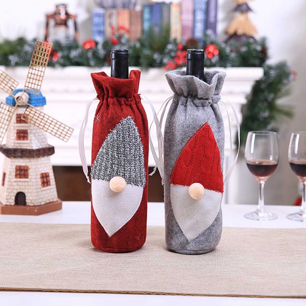 Jul vinflaske sag dække santa snemand fest ornament bord xmas dekoration