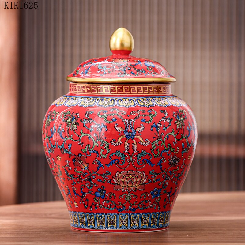 European-style Twisted Flower Ceramic Jar Gold-plated Porcelain Sealed Jar Candy Food Storage Box Crafts Porch Living Room Decor: C