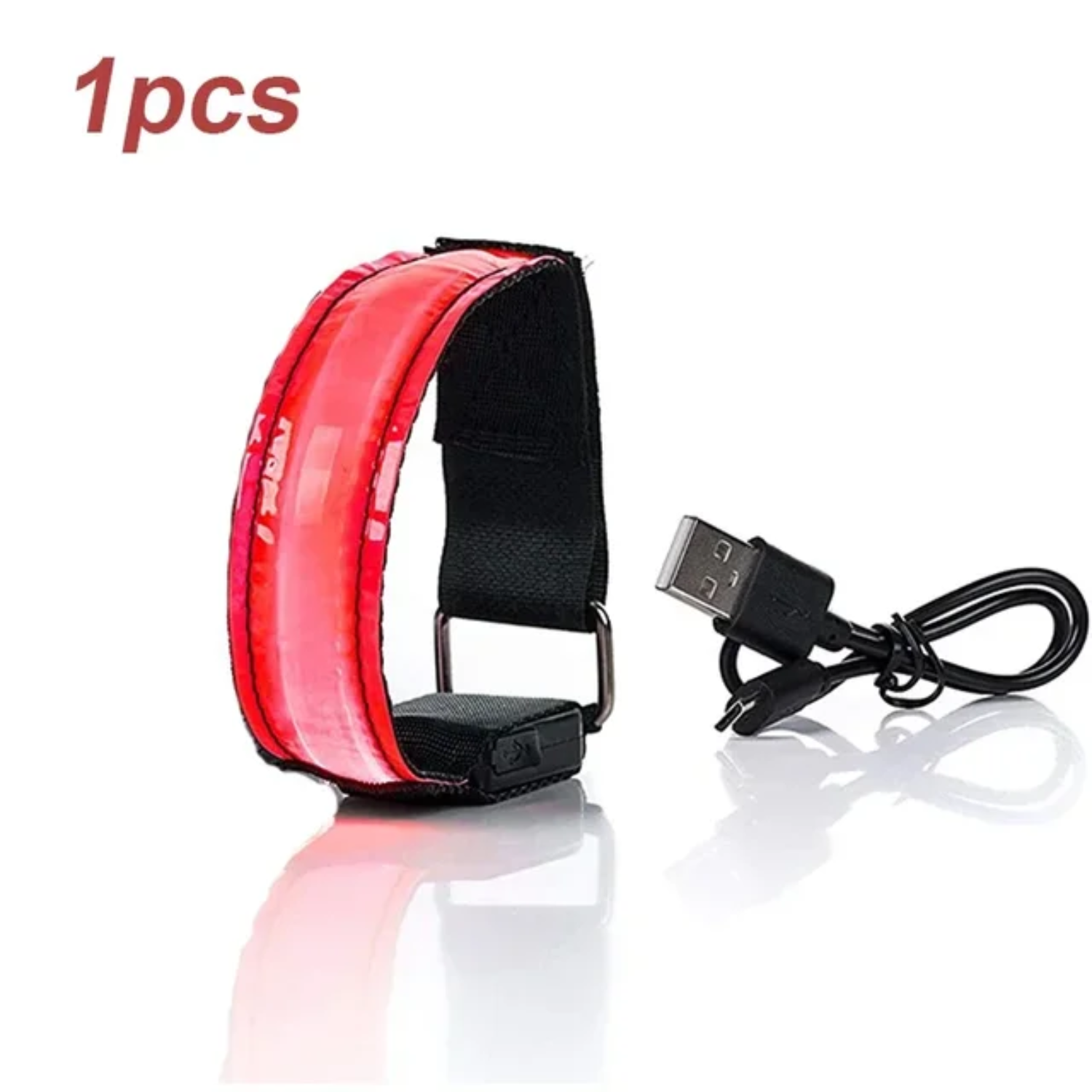 Brazalete luminoso para correr de noche con carga USB, pulsera para deportes al aire libre, cinturón de seguridad reflectante para ciclismo, pulsera brillante para bicicleta: Rojo