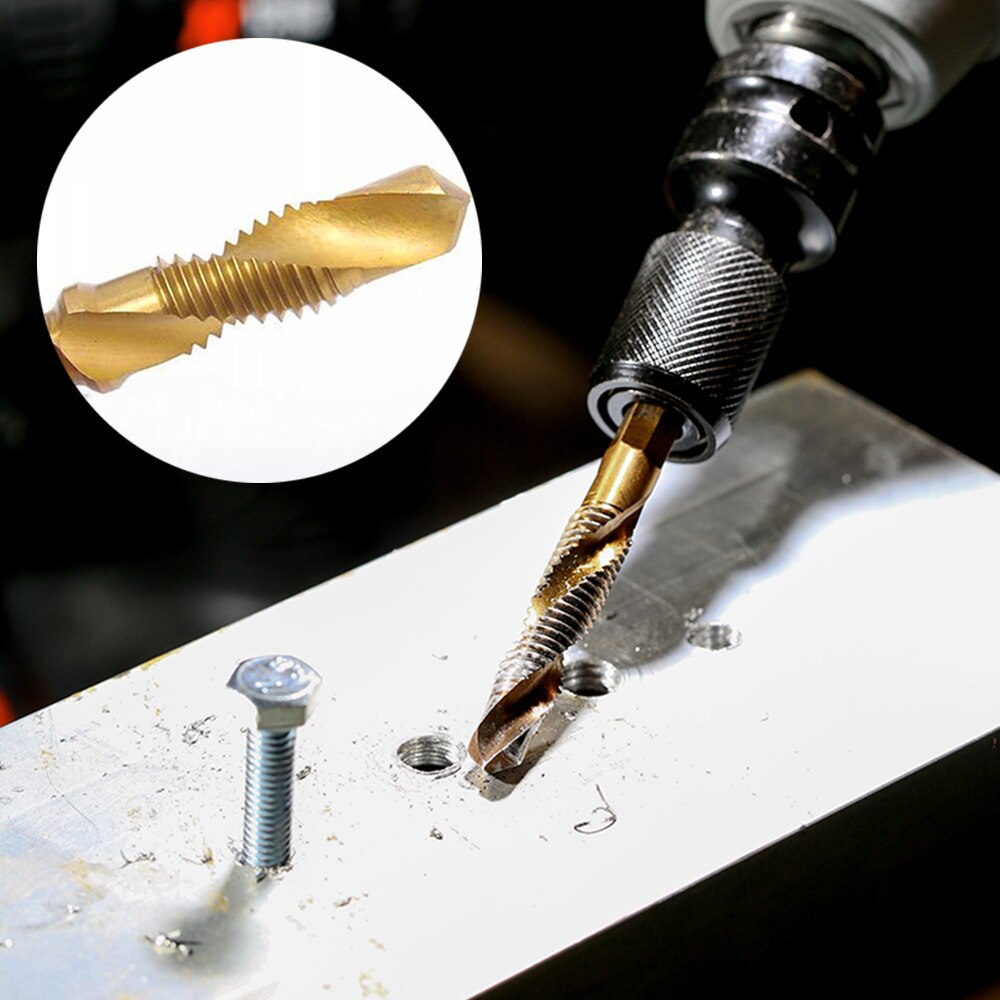 Hex Shank Titanium Plated HSS Screw Thread Metric Tap Drill Bits Screw Machine Compound Tap M3 M4 M5 M6 M8 M10 Hand Tools