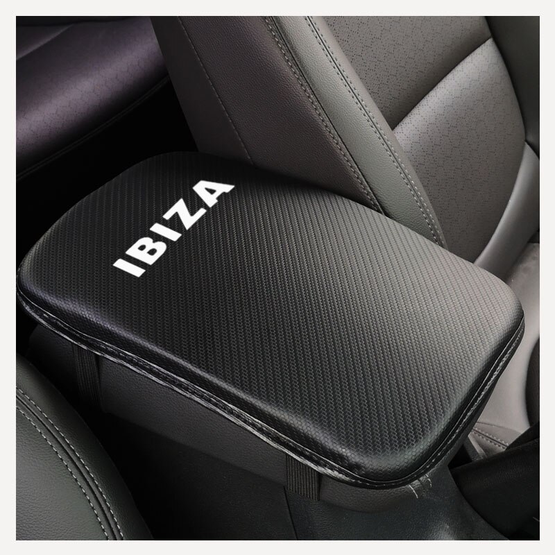 Snyggt och mjukt pu läder bil mittkonsol armstöd sittlåda pad fordon skyddande bil styling för seat ibiza: Vit