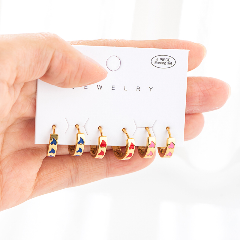 Sipengjel 6 Stuk Glossy Metalen Kleine Oorringen Set Kleurrijke Liefde Hart Gouden Oor Gesp Oorbellen Voor Vrouwen Sieraden