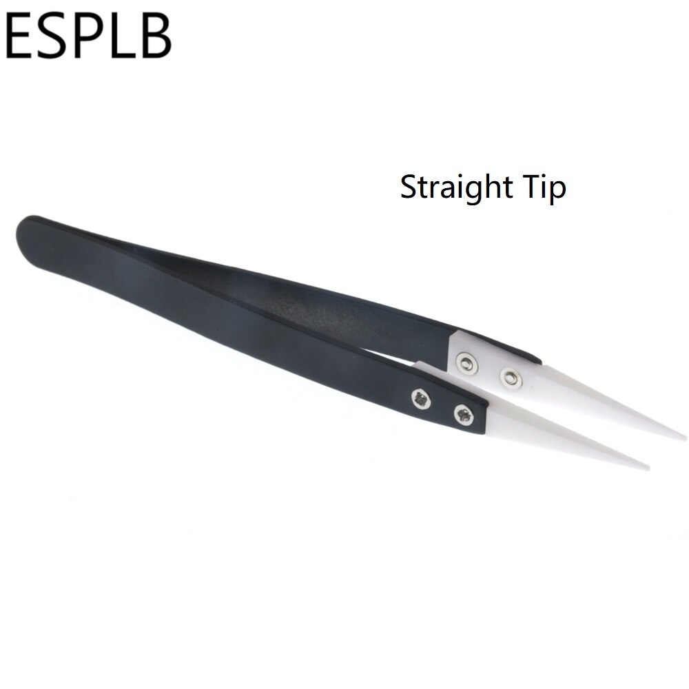 Black-White Ceramic Tweezers Straight/Curved Ceramic Tip Anti Static Stainless Steel Handle Insulated Industrial Tweezers