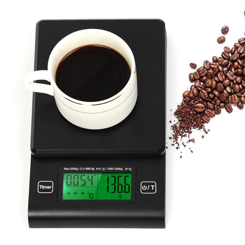 Digital Coffee Scale Multi-Function Kitchen Food Scale With Timer Temperature Probe Lcd Monitor 2000G / 1G