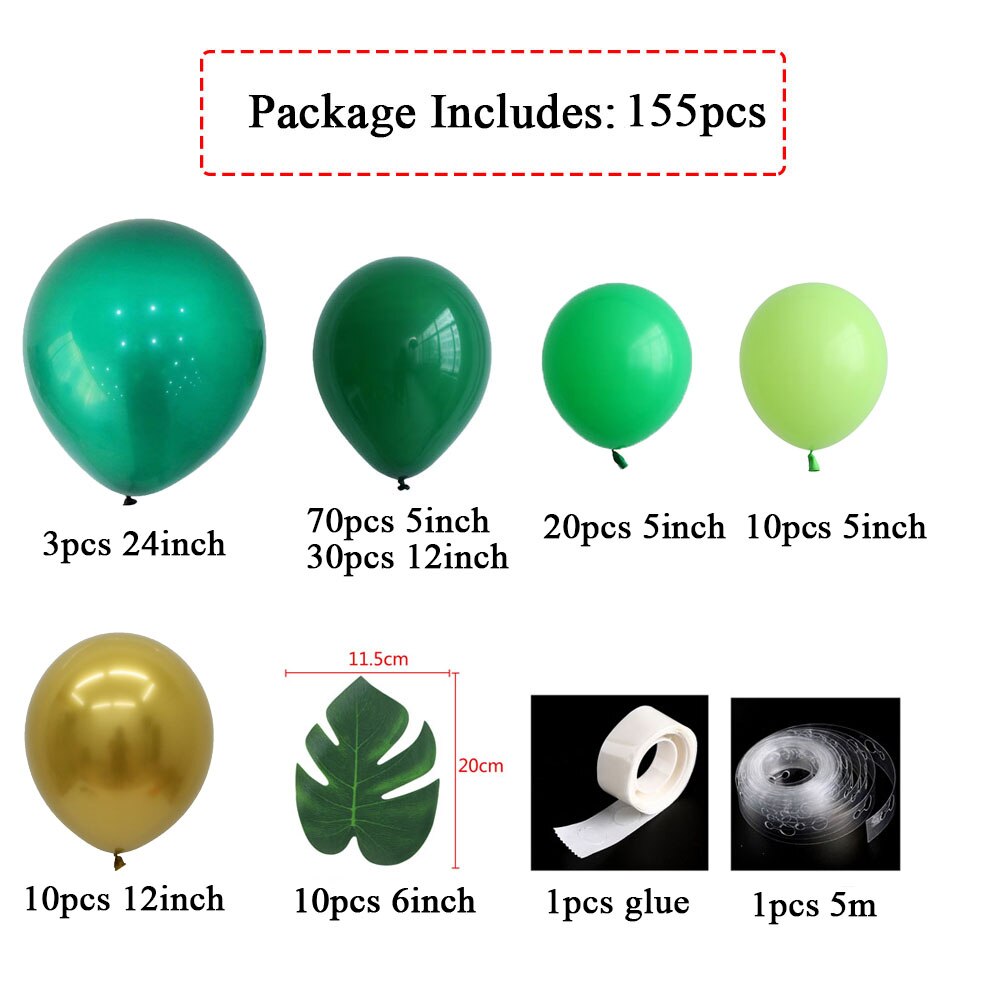 Jungle Safari Theme Party Supplies Green Balloons Garland Arch Kit Birthday Baby Shower Forest Party Christmas Decorations: 155pcs