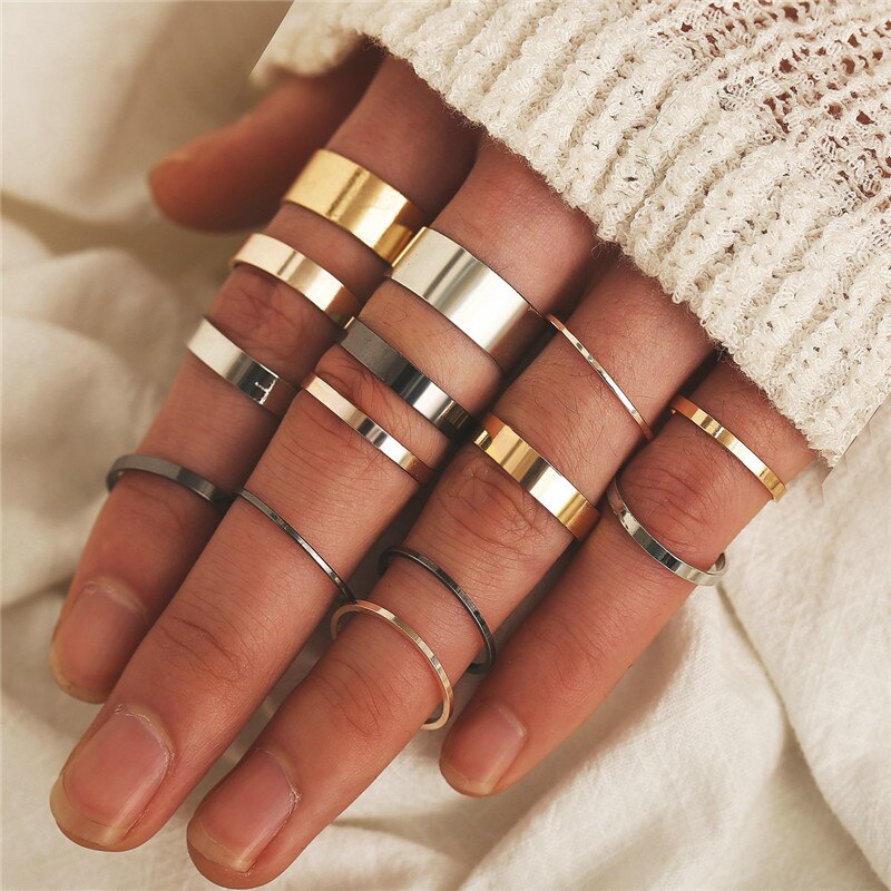 LETAPI Vintage Crystal Flower Ringen Voor Vrouwen Retro Geometrische Goud Kleur Knuckle Ring Set Statement Sieraden: 15734