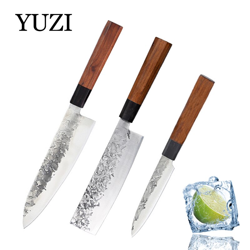 Yuzi Keukenmessen 5Pcs Set Gesmeed Koksmes Set Japanse Kiritsuke Mes Vlees Hakmes Snijden Mes Koken Tool