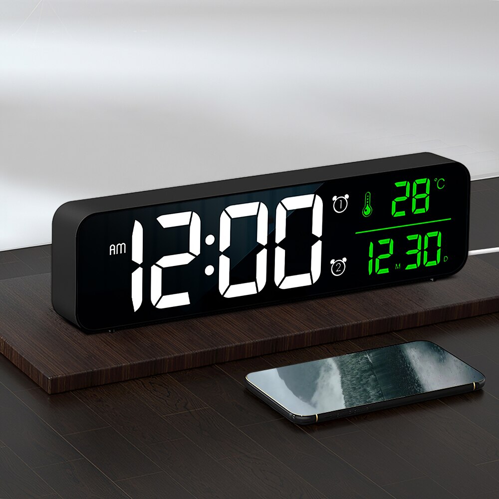 Music Dimmable Alarm Clock Rectangle Five Kinds Of Brightness Temperature Display Reloj Despertador Digital With USB Cable