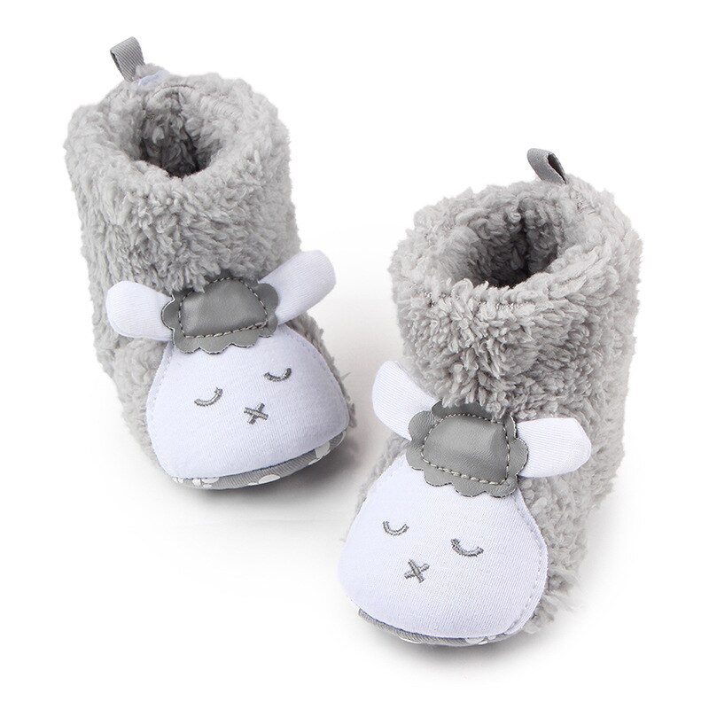 Baby Winter Warm Booties Leuke Cartoon Dier Stijl Fleece Snowboots Non Slip Peuter Babyschoenen: Grijs / 12M