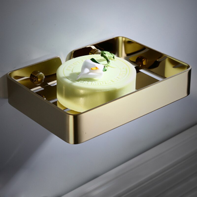 Sæbeholder rose guld / sort / hvid 304 rustfrit stål badeværelses sæbeskål firkantet bad brusebad hylde bad brusebad caddy rack holder: Guld