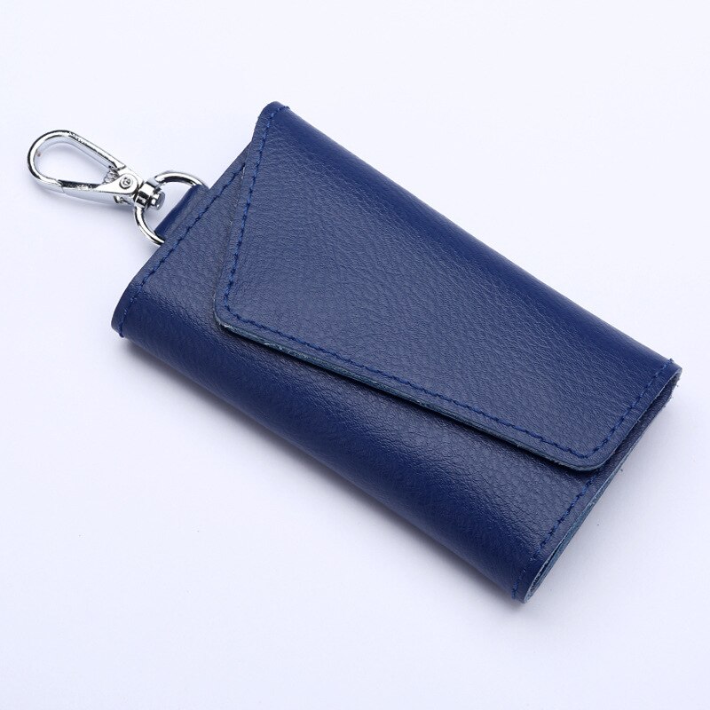 Genuine Leather Keychain Men Women Key Holder Organizer Pouch Cow Split Car Key Wallet Housekeeper Key Case Mini Card Bag: Blue