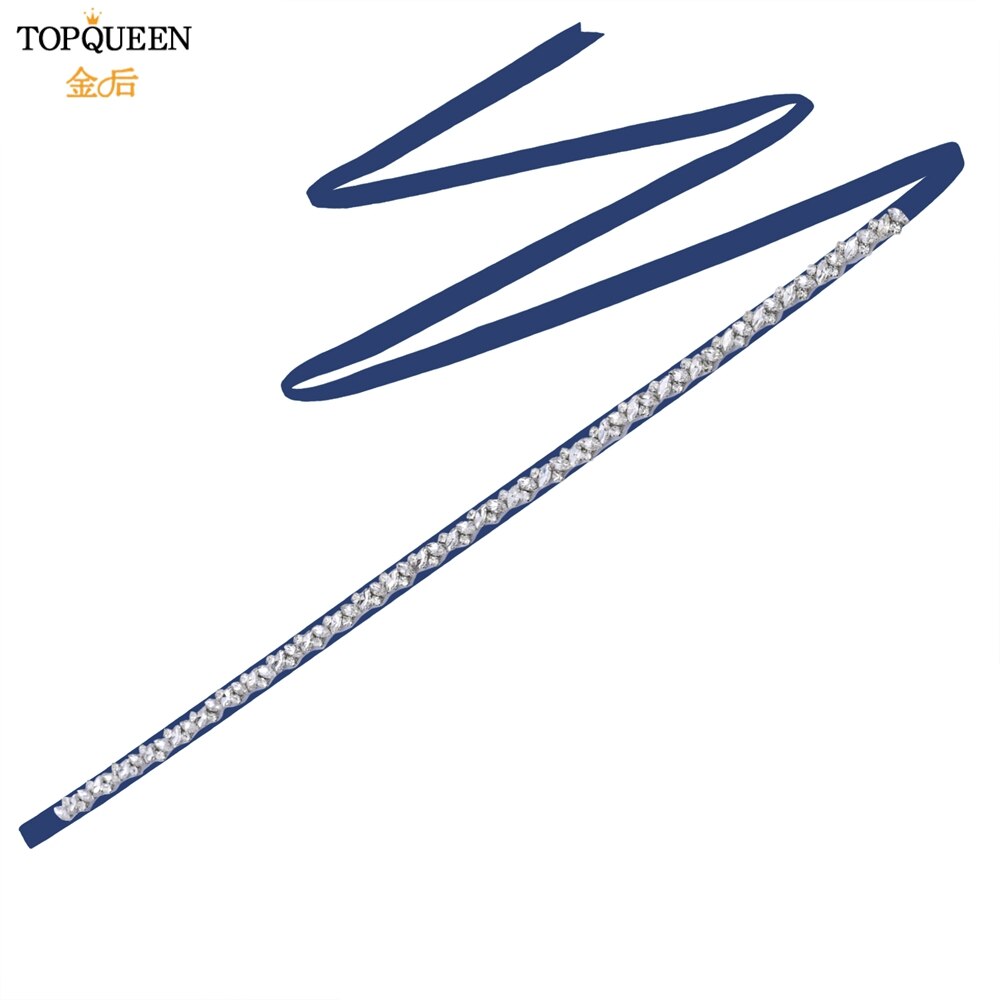 Topqueen S404 Zilveren Steentjes Riem Bruids Trouwjurk Accessoires Vrouwen Diamonds Party Gown Avond Sash Kleding Applicaties: navy blue ribbon