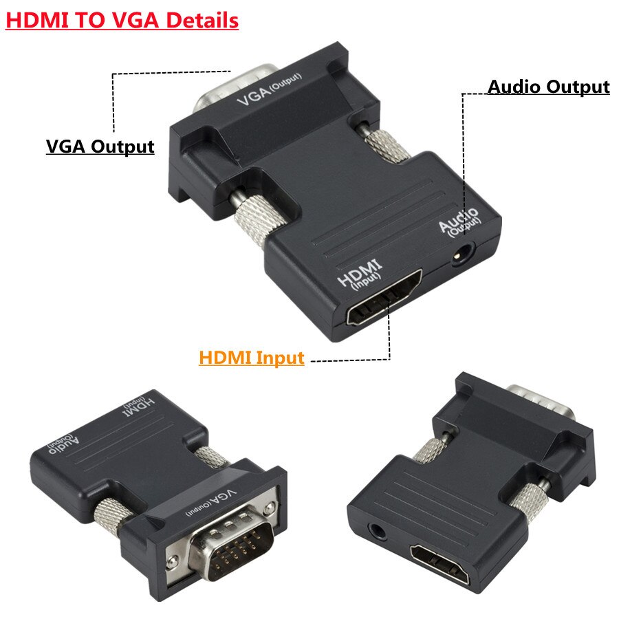 VGA to HDMI-compatible Converter Adapter 1080P VGA Adapter For PC Laptop to HDTV Projector Video Audio HDMI-compatible to VGA