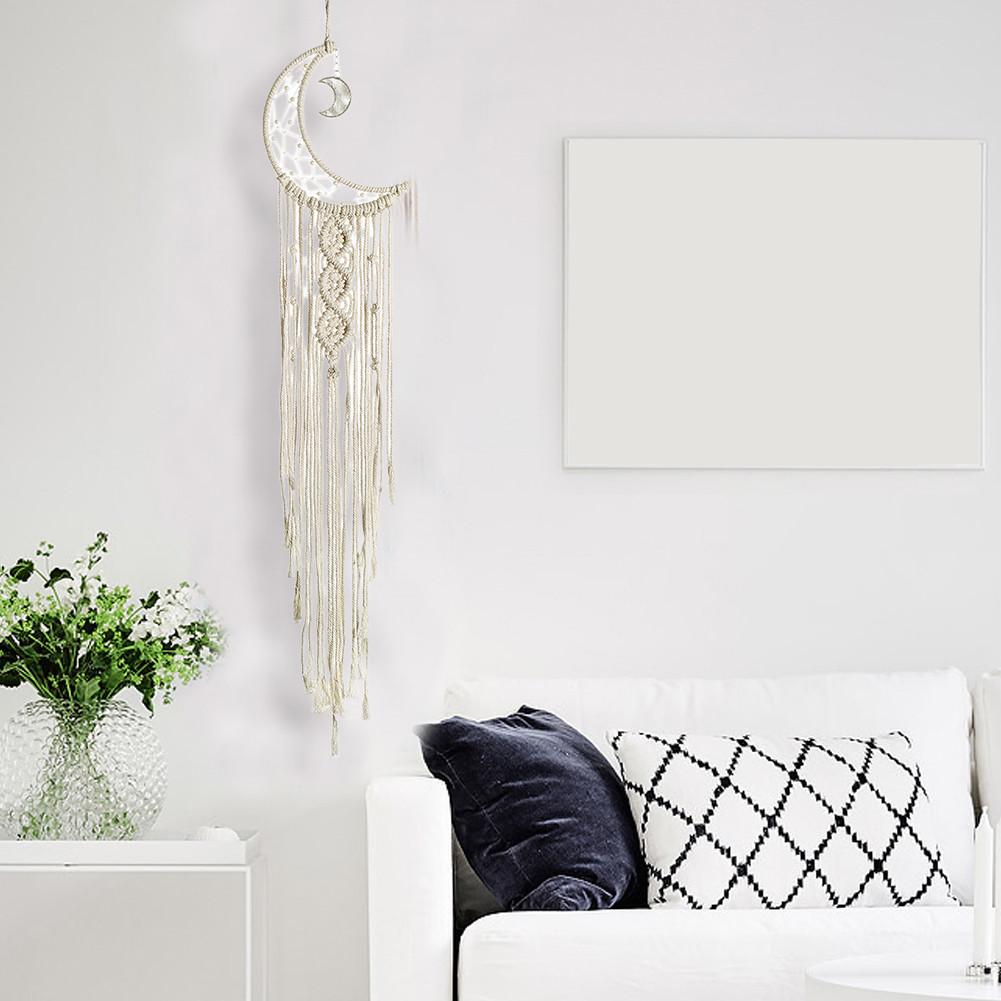 Moon dreamcatcher macrame bomull vävt bohemiskt vägghängande gobelängsmycke för flicka sovrum vardagsrumsdekoration