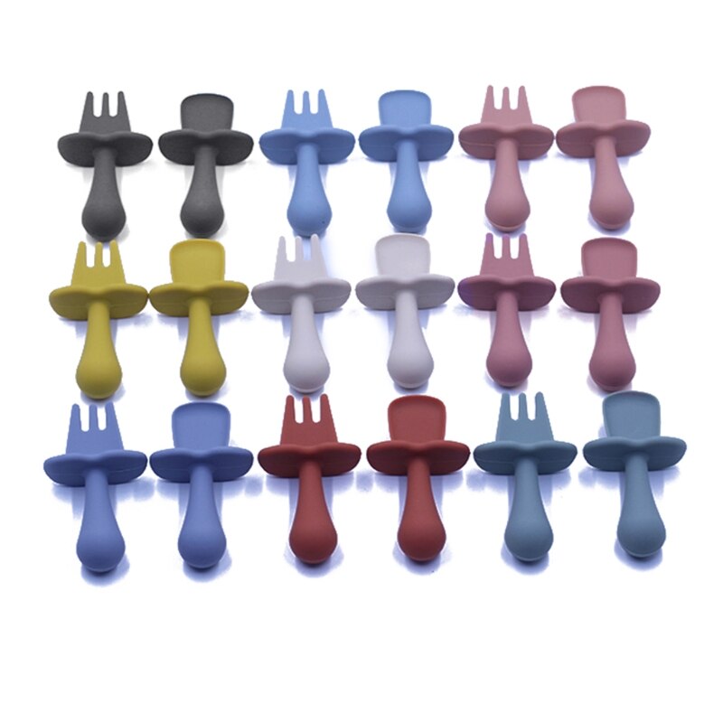 Babyvoeding Lepel Vork Set Zachte Siliconen Voeden Bestek Set Training Lepel