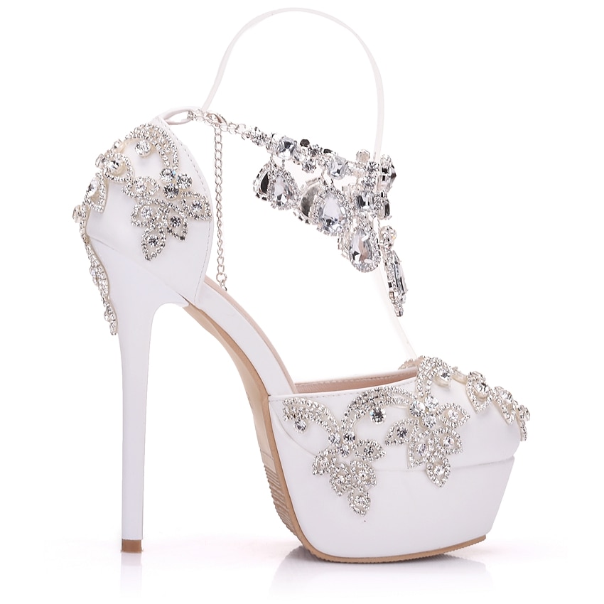 Crystal queen rhinestone sandaler pumps sko kvinder søde luksus platform kiler sko bryllupshæl høje hæle