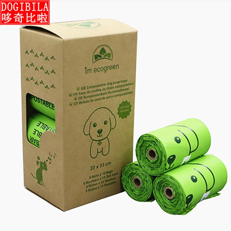 Sac à merde en amidon de maïs entièrement dégradable 23x33cm pour chien, sac à excréments pour animaux de compagnie, produits pour animaux de compagnie, épaisseur: 0.018mm, 15 sachets/rouleau