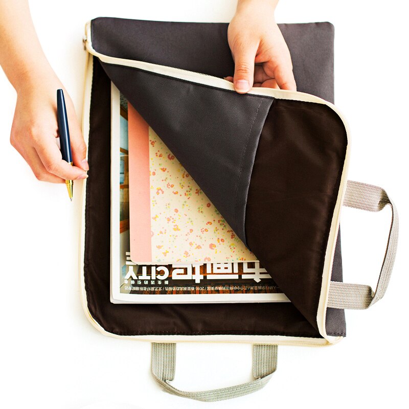 Korean Zipper A4 Big Capacity Document Bag Men Women Simple Solid Office Business Brifcase Storage File Folder