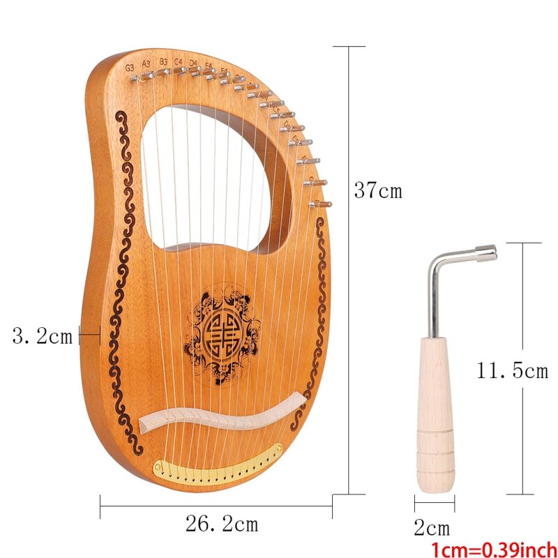 16-Tone Log Lier Draagbare Muziekinstrument Harp 16-Strings Massief Hout Fineer Lier Snaarinstrument