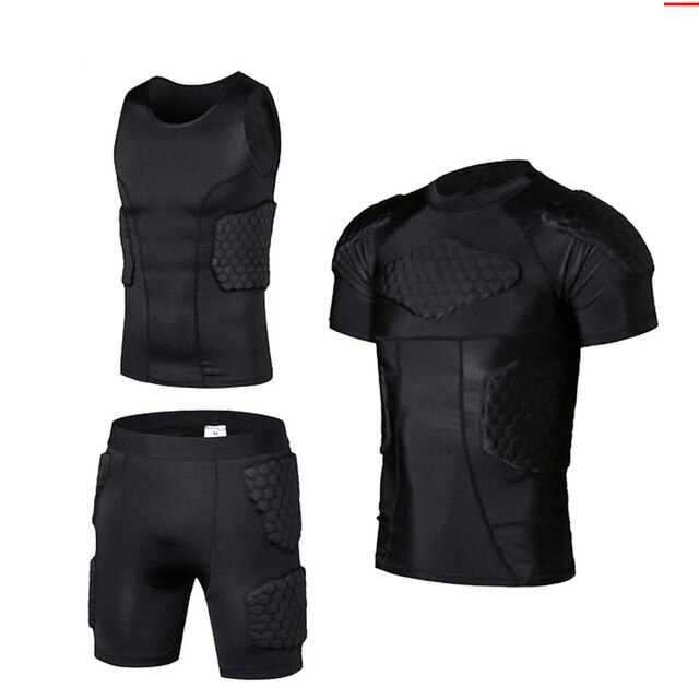 Mannen Sport Kneepad Elleboog Shock Guard Compressie Padded Shorts Shirt Vest Set Voetbal Basketbal Beschermende Gear Borst Rib Guards