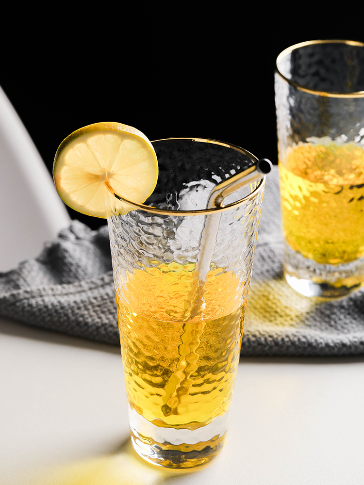 Iriserende tumblere vand, sodavand, juice, cocktail drikkeglas med guldkant highball drikkeglas til hverdag