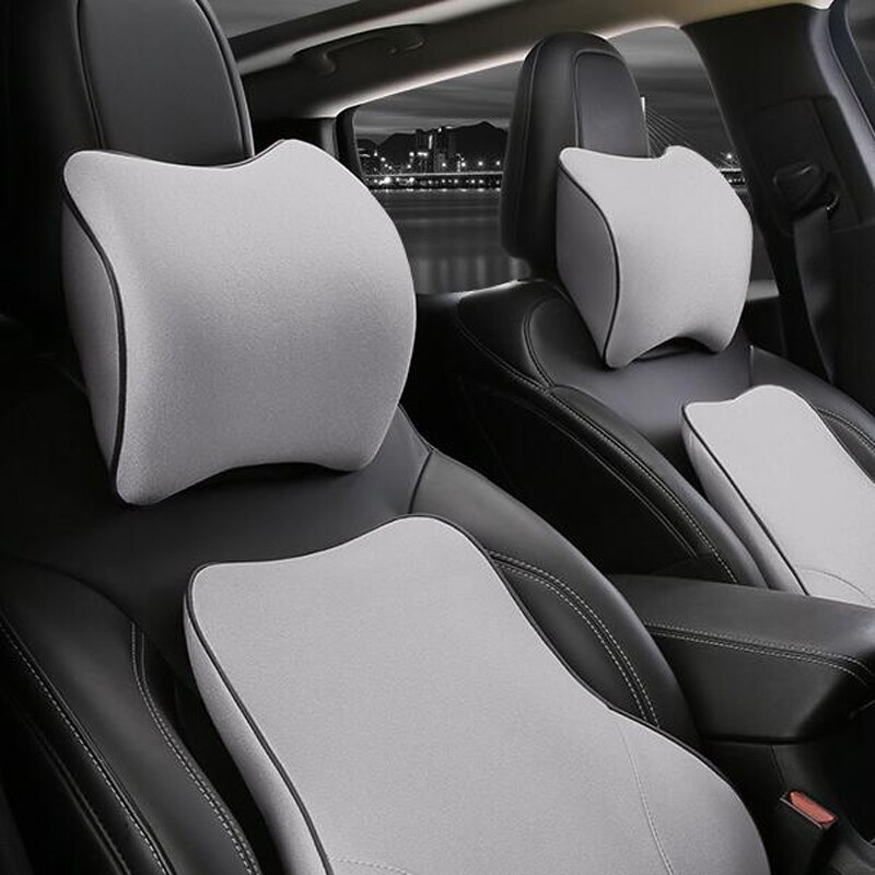 Car Pillows 3D Memory Foam Warm Car Neck Pillow PU Leather Car Seat Cushion Universal Lumbar Back Support Auto Accessories
