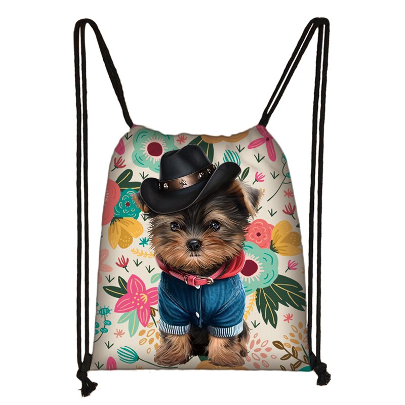Sac à dos à cordon pour femmes, sac à dos de voyage pour adolescentes, chien du Yorkshire Terrier/bouledogue français/teckel: skdyorkshire08