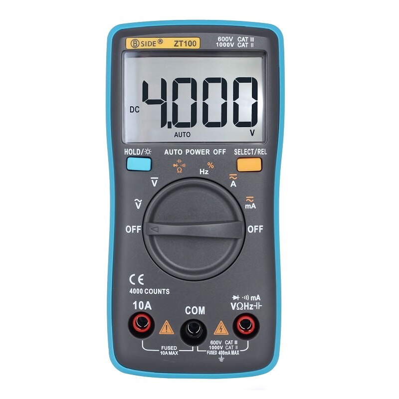 Bside digitalt multimeter  zt98 zt100 4000 tæller tilbage lys ac / dc spænding amperemeter voltmeter ohm tester frekvens diode meter: Stil e
