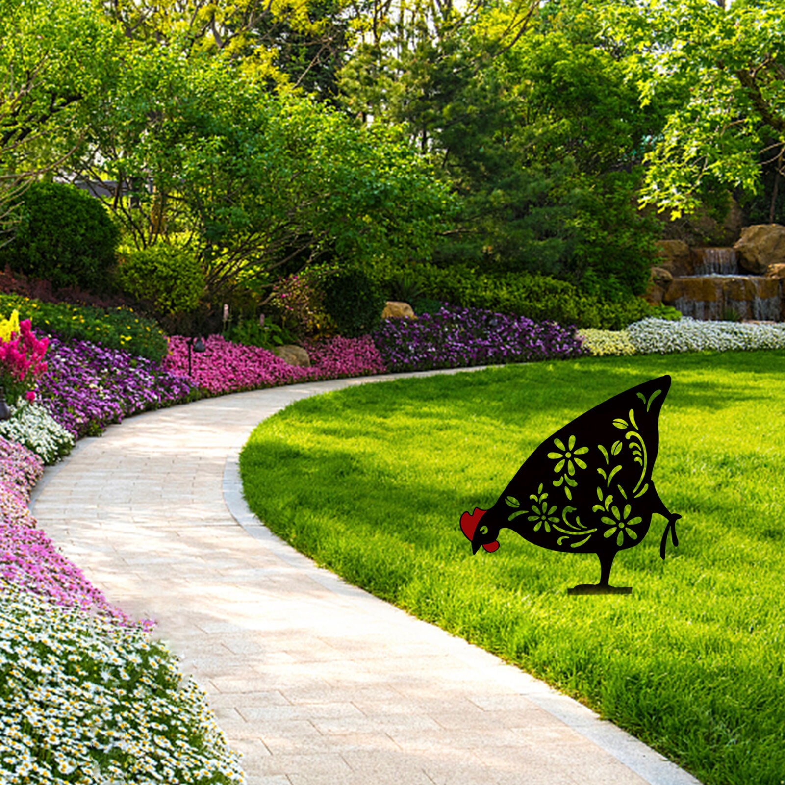 Easter Chicken Yard Art Garden Hen Chick Statues Set Backyard Lawn Stakes Hen Yard Decor Cock Statues Decoration Ornament