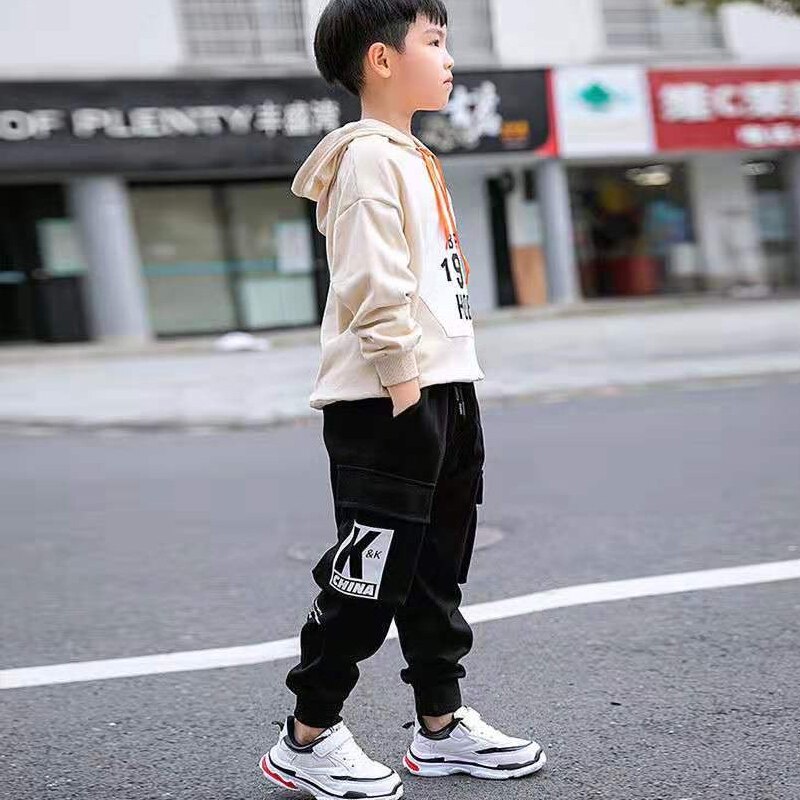 Everyin drenge bukser dreng bogstavtryk bomuld joggingbukser afslappet koreanske cargo bukser teenage børn sport multi-pocket bukser