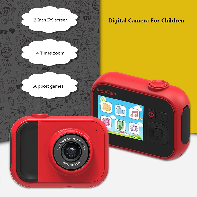 Children's Camera Waterproof 1080P HD 4x Zoom Screen Camera Video Toy Kids Cartoon Cute Camera Outdoor Photography Kids