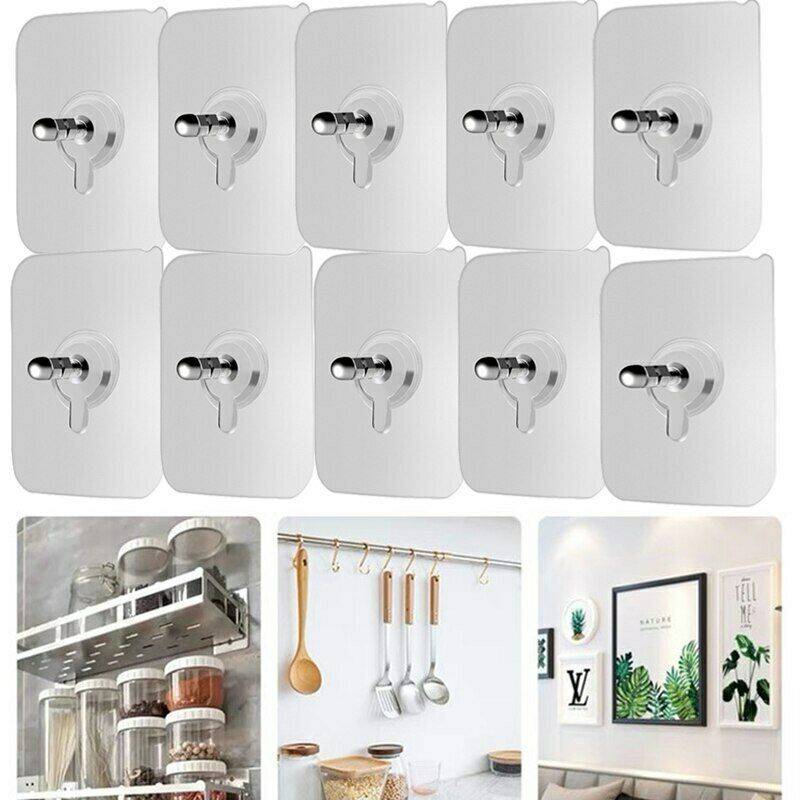 10pcs Adhesive Screws Wall Mount Hanging Nails No Drilling Screw Sticker Photo Frame Hanger for Bathroom Kitchen Storage Picture