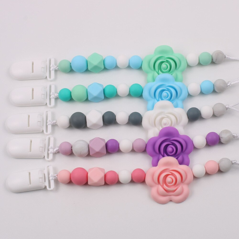 Baby sut klip silikone blomst perler bpa gratis småbarn sutter kæde med bidder legetøj spædbarn tilbehør