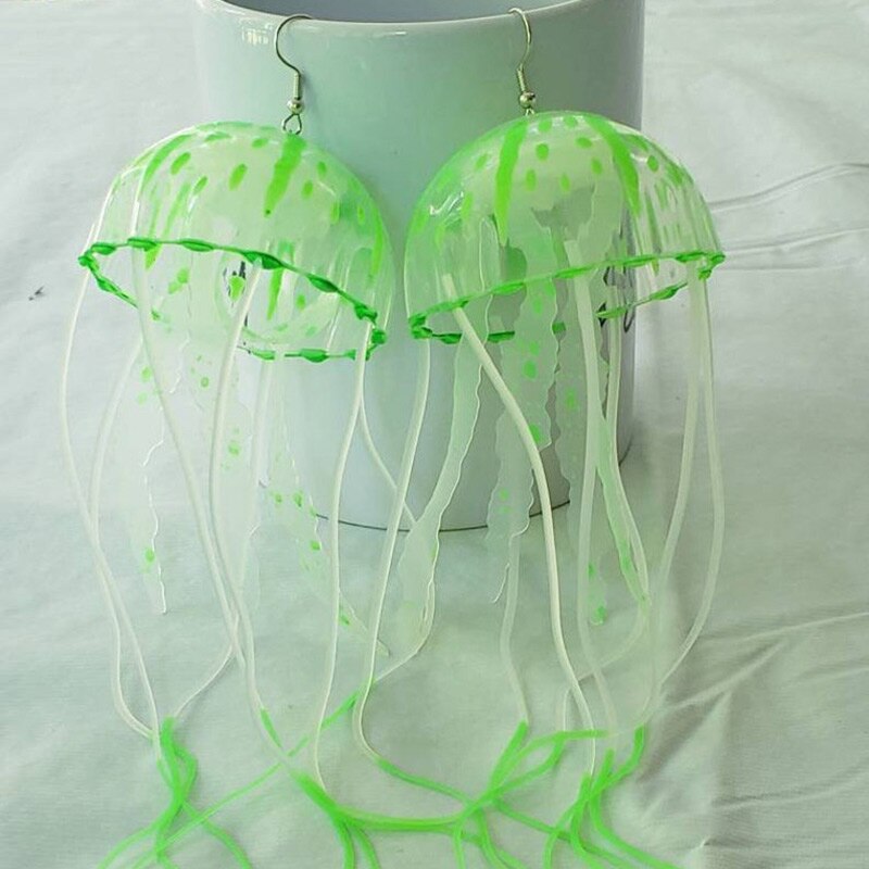 Kwallen Earring Festival Mermaid Sieraden Carnaval Neon Ultraviolet Glow Oceaan Kwallen Octopus Onderwater Mariene Leven Sieraden: green