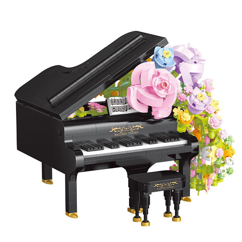 DIY Decorations Violin&Piano Flowers Small Particle Building Blocks Models Assembly Toys Valentine's Day: black