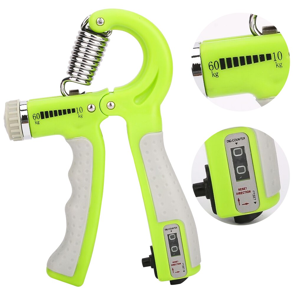R-Shape Adjustable Heavey Hand Grip Sports Strength Countable Exercise Strength Gripper Spring Finger Pinch Carpal Expander: Green