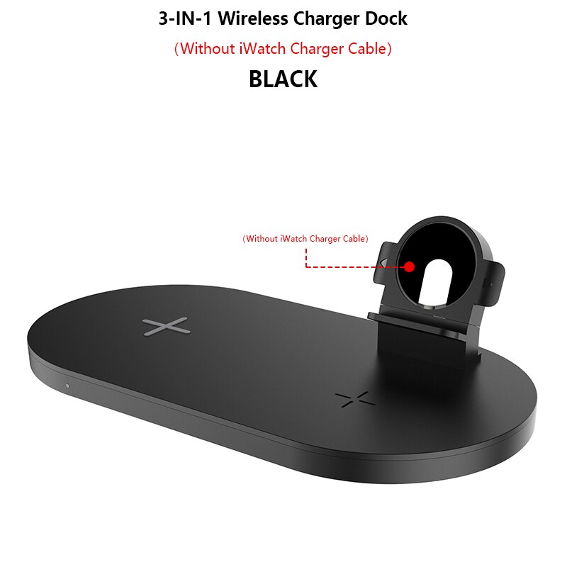 Qi Wireless Charger 3in1 15W (MAX) Fast Charging Stand Dock for Apple Watch 5 4 Airpods 2 3 Wireless Charge for iPhone Samsung: Black