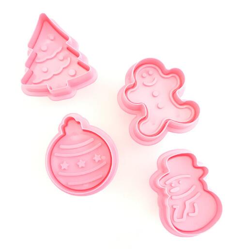 4 stks/set Fondant cake tool kerstmissneeuwman kerstboom cookie lente stamper 3D Kerst Cookie Print Cakevorm LYQ