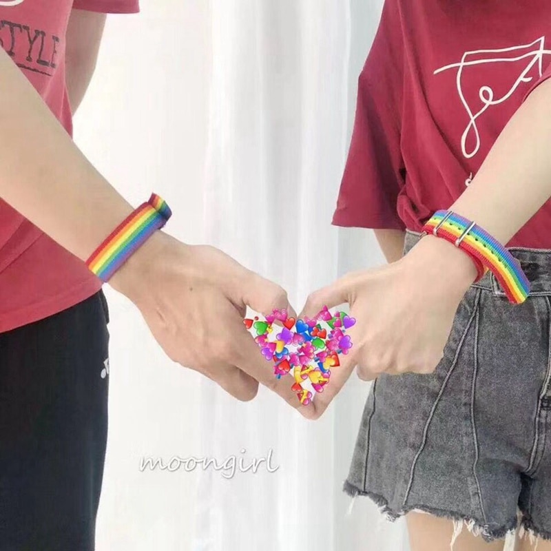 Nylon Rainbow Strap Bracelet Rainbow Bracelet Couples Bracelet LGBT Pride Bracelets For Women