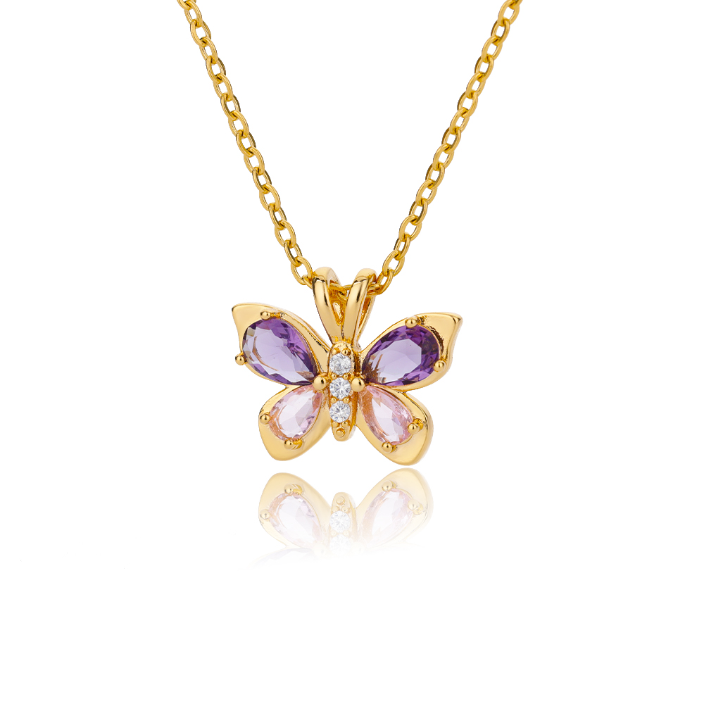 Nette Schmetterling Halskette Für Frauen Kristall Lila Schmetterling Ästhetischen Halsketten Charme Halsband Partei Edelstahl Schmuck: Gold Farbe