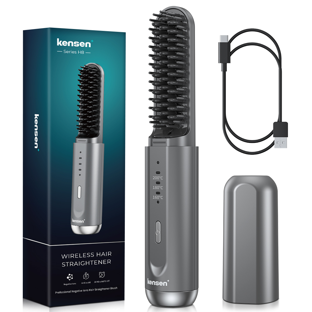 kensen Hair Straightener Brush Negative Ion USB Rechargeable Wireless Fast Heat Straight Curly Hair Styling Comb for Men Women: Default Title