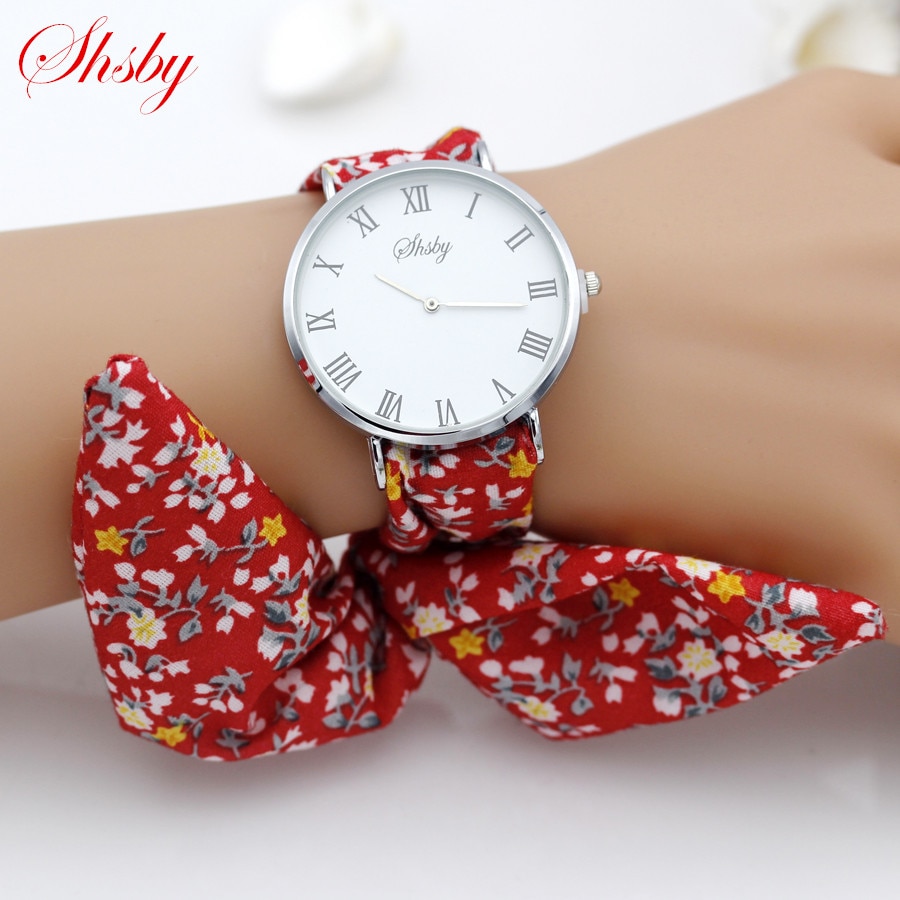 Shsby mærke dame blomsterklud armbåndsur roman sølv kvinder kjole ur stof ur søde piger armbåndsur