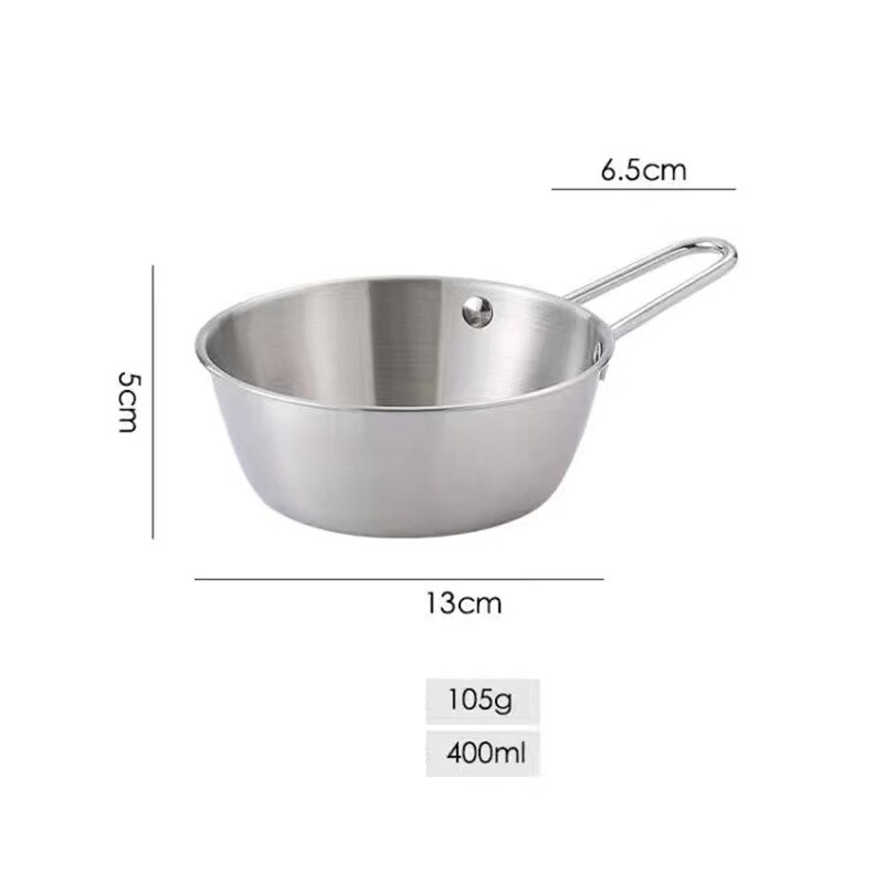 304 Stainless Steel Korean Rice Wine Bowl Rice Bowl Seasoning Cooking Kitchen Soup With Handle Ramen Pot Salad Mixing Bowl: Silver 13 cm