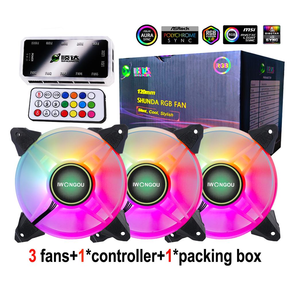 Case For pc Computer cooler 120mm PC Cooler Fan RGB Adjustable Speed Adjust LED 12cm Kit 3 Computer Argb Case Fans Controller: Nephrite S