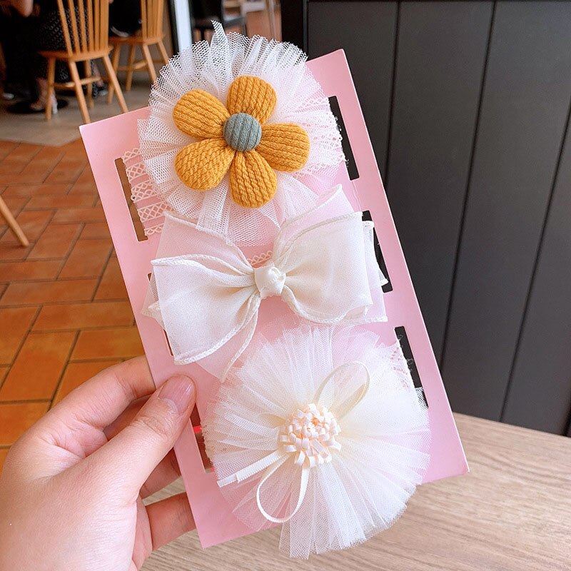3 stk/sett nydelige blonder blomster baby pannebånd sløyfe prinsesse baby jente pannebånd spedbarn småbarn hårbånd baby hår tilbehør: Stil 2 sett