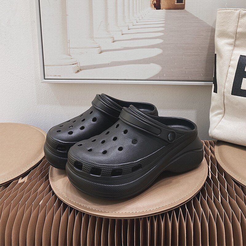 Summer Women Croc Clogs Platform Garden Shoe Sandals Height Increasing Slippers Slip On For Girl Beach Shoes Lady Slides: black / 39-40