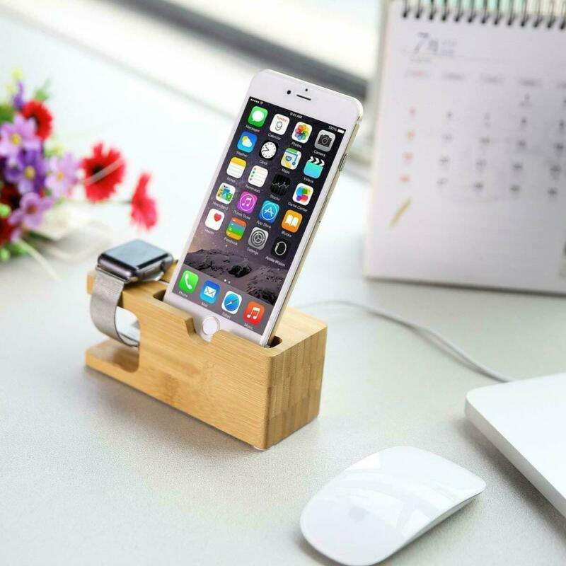 Familie telefonstativ ladestation dock stand station oplader holder til apple watch iwatch iphone bambus