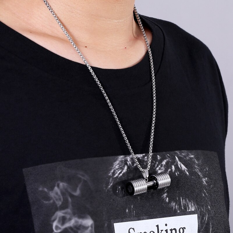 Hantelhänge bodybuilding fitness halsband liten storlek silver skivstång halsband fitness smycken rostfritt stål