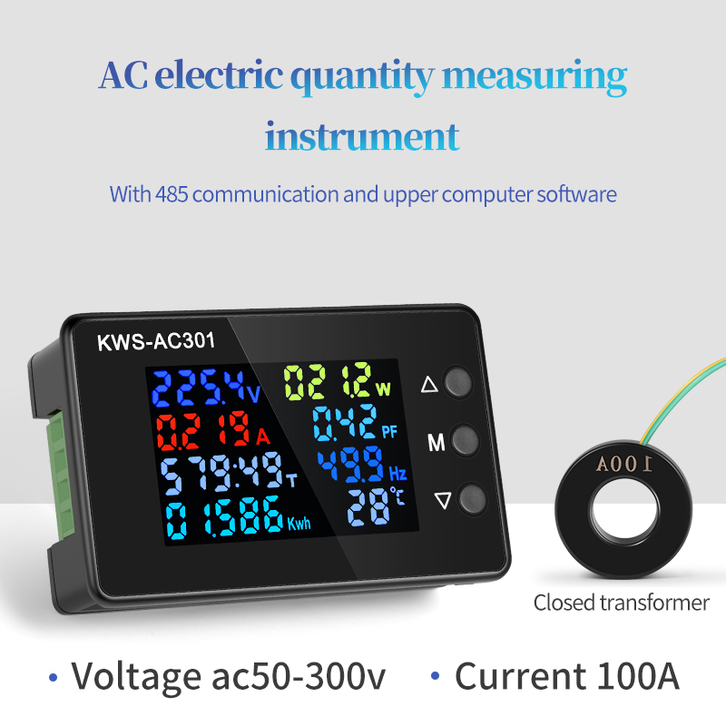 Voltímetro Digital de KWS-AC301, medidor de potencia eléctrica, vatímetro, analizadores de energía CA 50-300V, Detector de voltaje 0-100A 50-60HZ: 301L-100A Close