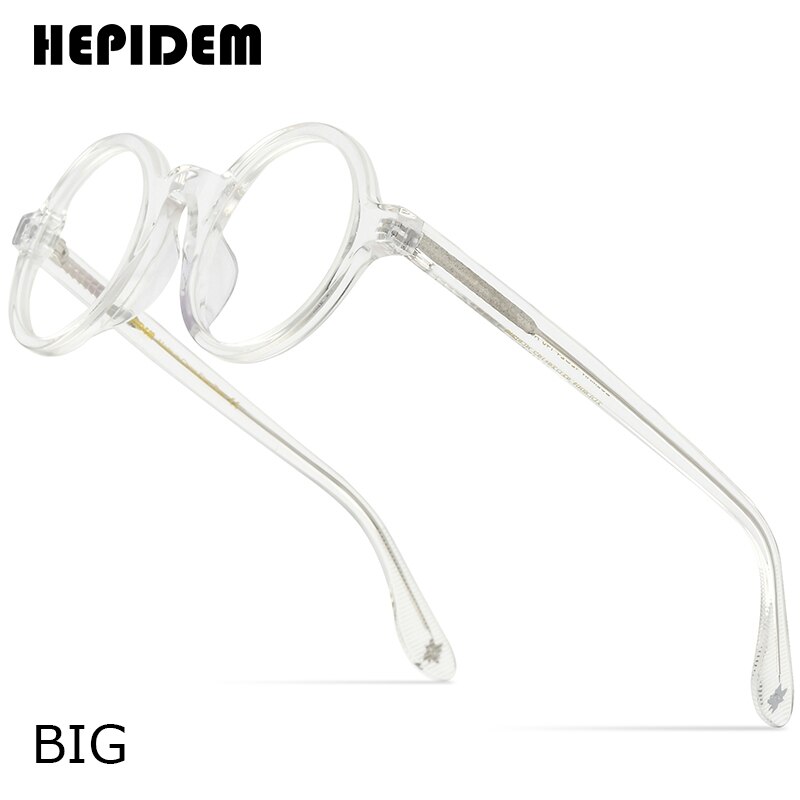 HEPIDEM-gafas ópticas de acetato para hombre y mujer, lentes graduadas redondas, Retro, Vintage, lentes para miopía, ZOLMAN: CLEAR BIG 44MM